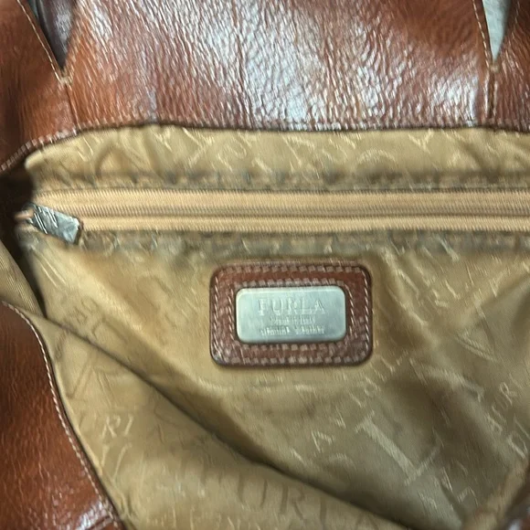 Furla vintage leather large bucket bag, brown soft distressed leather! Bohemian - Picture 8 of 11